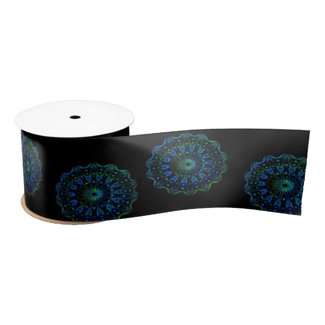 Bluish green mandala satin ribbon (Spool)