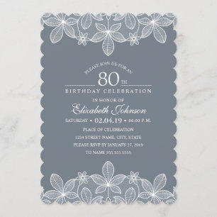 Bluish Grey 80th Birthday Party Creative Lace Invitation