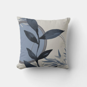 Bluish Grey Abstract Watercolor Leaf Cushion