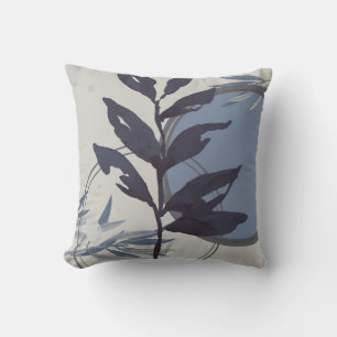 Bluish Grey Abstract Watercolor Leaf Cushion