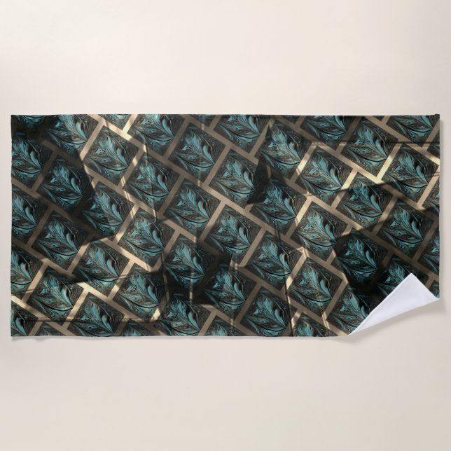 Bluish grey brick effect, under dark spot in lines beach towel (Front)