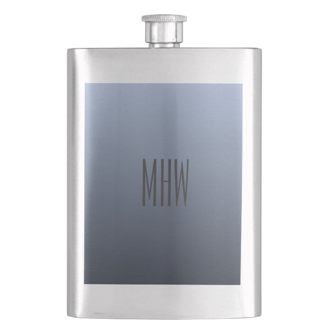 Bluish Grey Gradient custom monogram flask (Front)