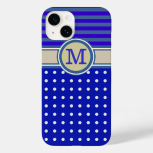 Bluish Monogram, polka-dots & stripes Case-Mate iPhone 14 Case
