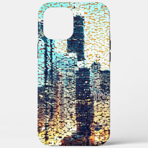 Bluish mosaic of large built city iPhone 12 pro max case