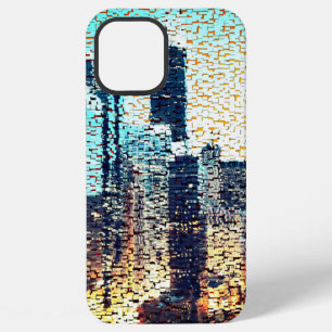 Bluish mosaic of large built city iPhone 12 pro max case