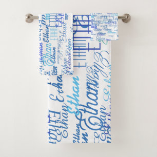 Bluish Names Pattern Bath Towel Set