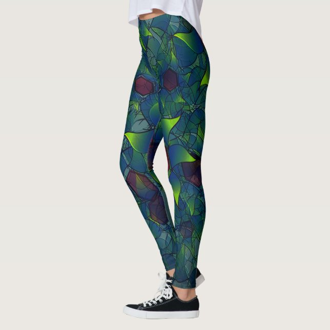 Bluish notched virtual leafy with dark red hexagon leggings (Left)