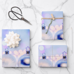 Bluish Silver Christmas Decor Balls Wrapping Paper Sheet
