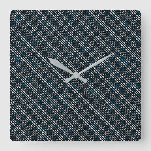 Bluish weird chequered or slanted stripes, dotted square wall clock (Front)