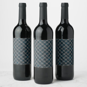 Bluish weird chequered or slanted stripes, dotted wine label