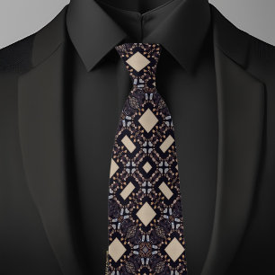 Blule Tan and Brown Diamond Pattern Necktie