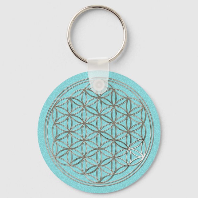 Blume des Lebens / Flower Of Life | silver cyan Key Ring (Front)