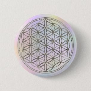 Blume des Lebens / Flower Of Life silver pastell 6 Cm Round Badge