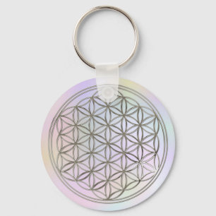 Blume des Lebens / Flower Of Life silver pastell Key Ring