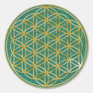 Blume des Lebens klein green splatter BG Classic Round Sticker