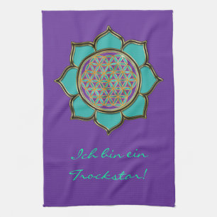 Blume des Lebens - LOTUS BLÜTE türkis + Dein Text Tea Towel