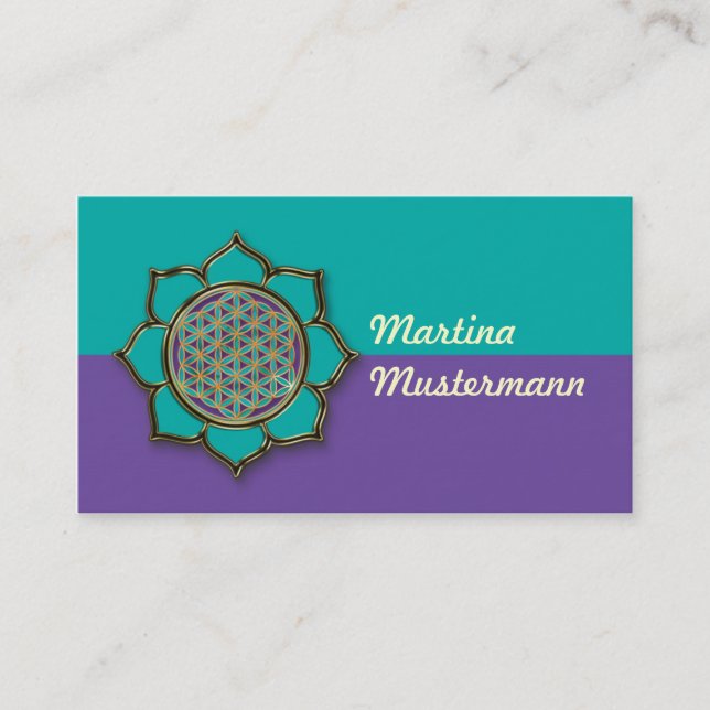 Blume des Lebens Lotus türkis Business Card (Front)