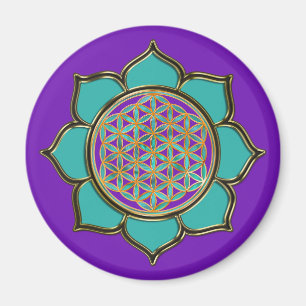 Blume des Lebens Lotus - türkis / purple Magnet