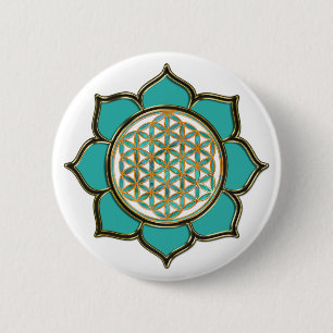 Blume des Lebens Lotus - türkis / transparent 6 Cm Round Badge