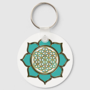 Blume des Lebens Lotus - türkis / transparent Key Ring