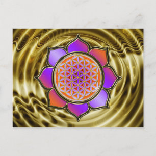 Blume des Lebens Lotus - violet orange / golden Postcard