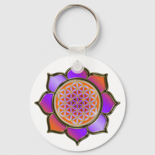 Blume des Lebens Lotus - violet orange / trans. Key Ring
