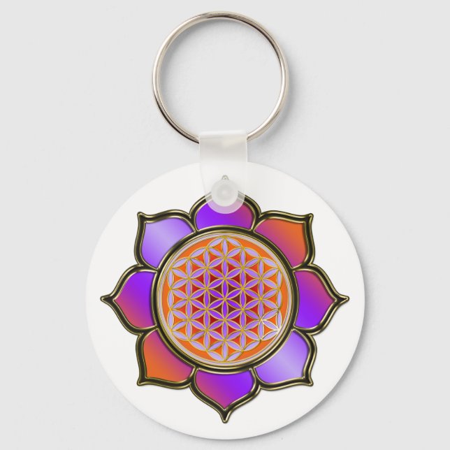 Blume des Lebens Lotus - violet orange / trans. Key Ring (Front)