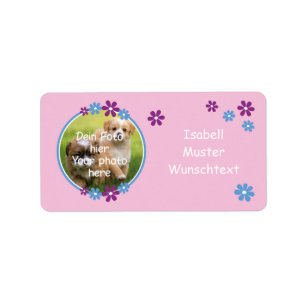 Blumen lila blau Fotoaufkleber rosa Label