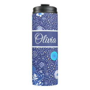 Blumenmuster blau weiß thermal tumbler