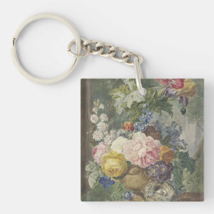 Blumenstrauß in einer Vase mit Vogelnest Key Ring