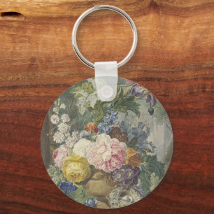 Blumenstrauß in einer Vase mit Vogelnest Key Ring