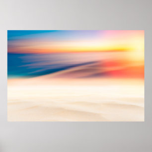 Blur tropical sunset beach with bokeh sun light wa poster
