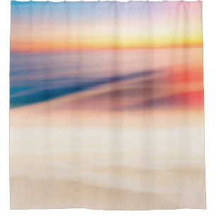 Blur tropical sunset beach with bokeh sun light wa shower curtain