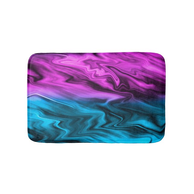 Blurred background fashionable crimson and blue  bath mat (Front)