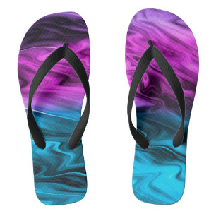 Blurred background fashionable crimson and blue flip flops