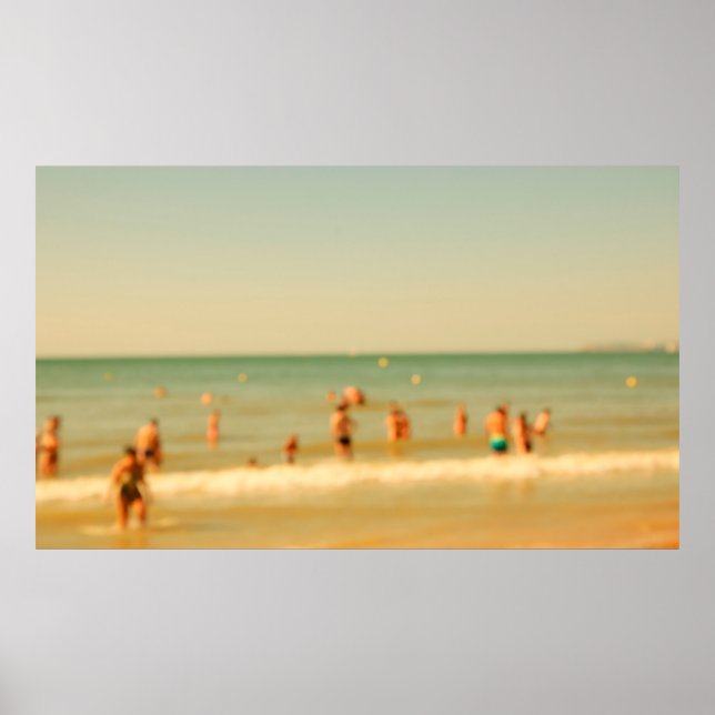 Blurred beach photo with bokeh. People relaxing on Poster (Front)