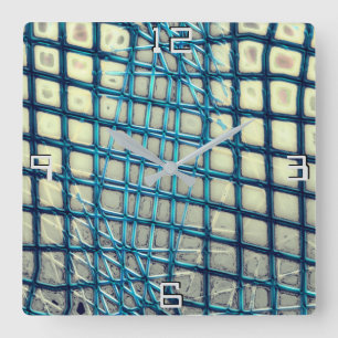 Blurred cyan grey similar to tangle of fishing net square wall clock