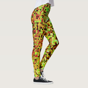Blurred green and brown small squares or tiles leggings