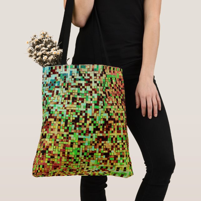 Blurred green and brown small squares or tiles tote bag (Close Up)