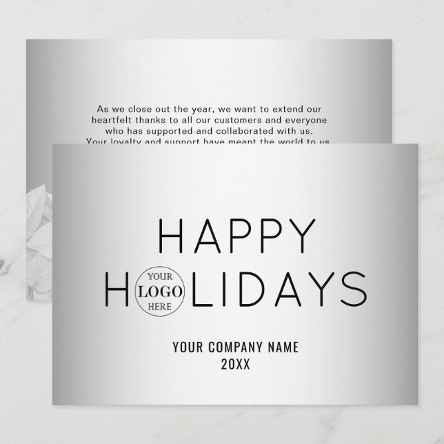 Blurred Grey Background Corporate Business Logo Holiday Card (Front/Back)