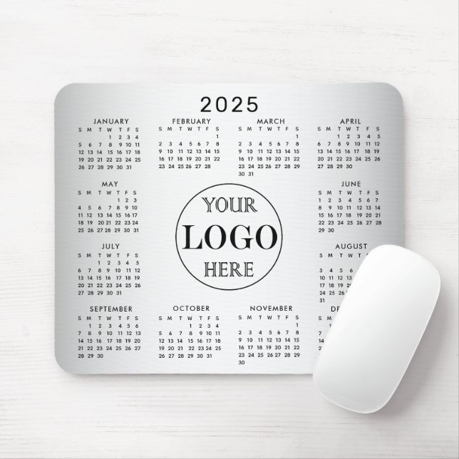 Blurred Grey Background Custom Logo 2025 Calendar Mouse Mat (With Mouse)