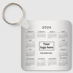 Blurred Grey Background Custom Logo 2026 Calendar Key Ring