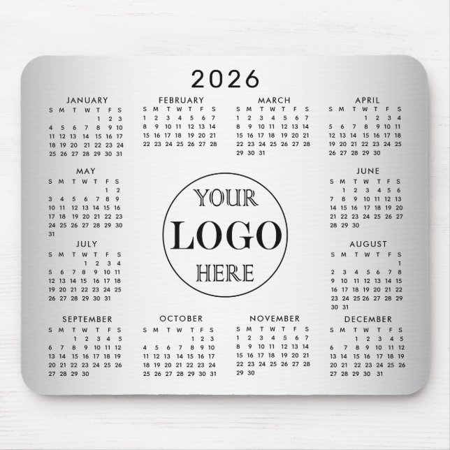 Blurred Grey Background Custom Logo 2026 Calendar Mouse Mat (Front)