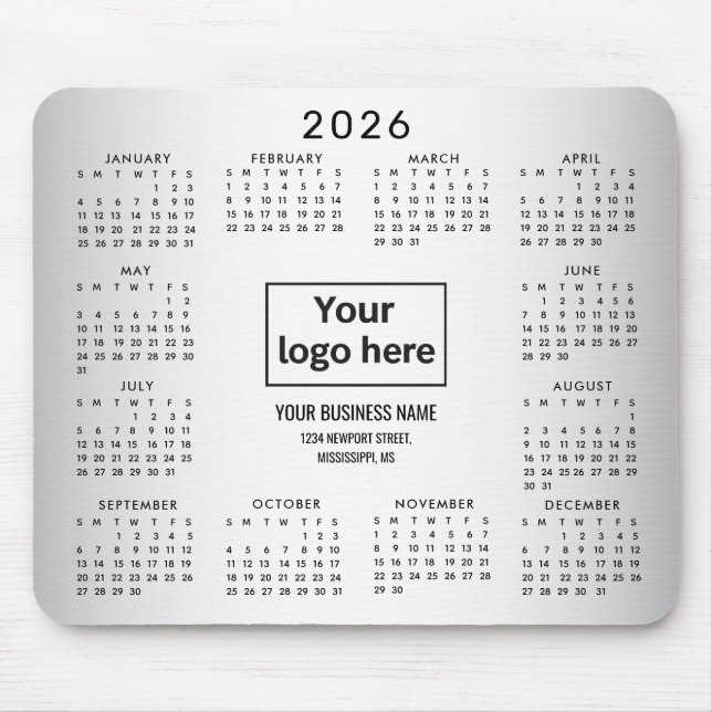 Blurred Grey Background Custom Logo 2026 Calendar Mouse Mat (Front)