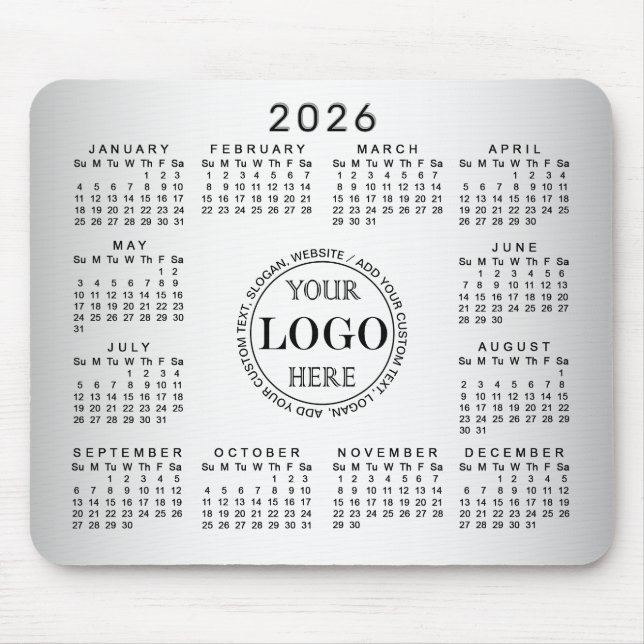 Blurred Grey Background Custom Logo 2026 Calendar Mouse Mat (Front)