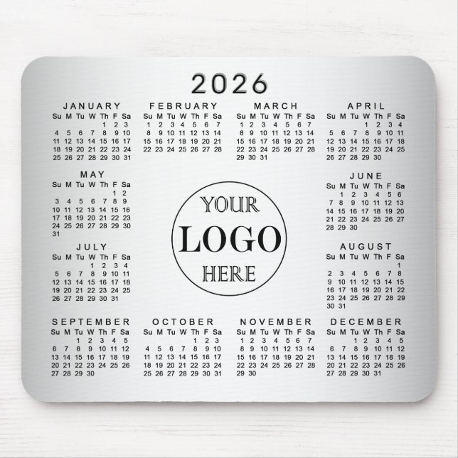 Blurred Grey Background Custom Logo 2026 Calendar Mouse Mat (Front)