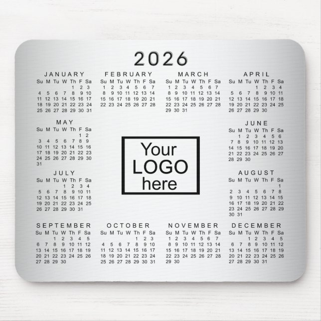 Blurred Grey Background Custom Logo 2026 Calendar Mouse Mat (Front)