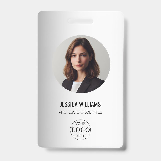 Blurred Grey Background Custom Logo Business ID Badge (Front)