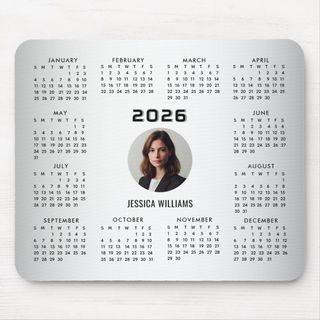 Blurred Grey Background Custom Photo 2026 Calendar Mouse Mat (Front)