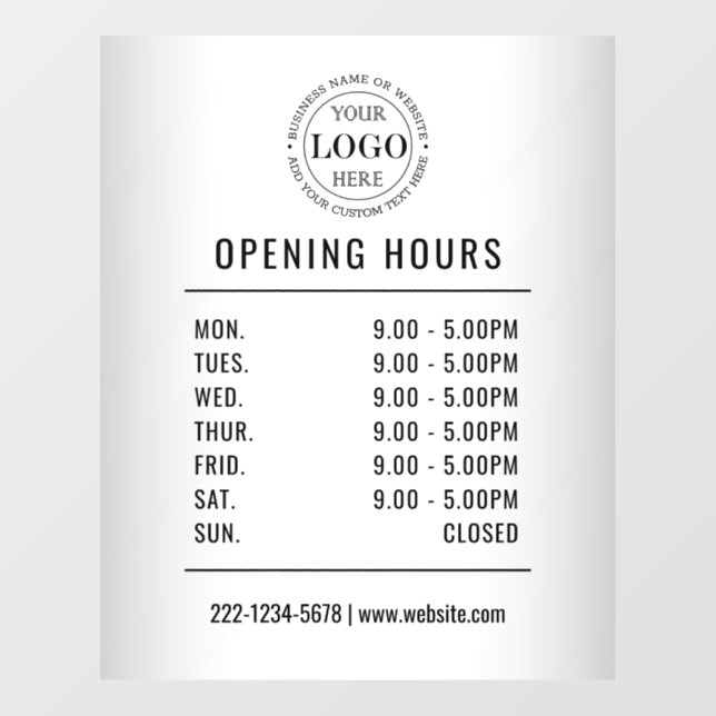 Blurred Grey  Opening Hours  Logo Business  Window Cling (Sheet)